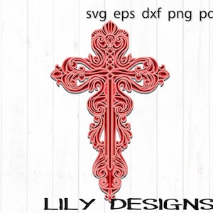 3d foi croix svg couches mandala Pâques chrétien Jésus mémorial cadeau floral mur art décor multicouche cricut coupe fichier vecteur numérique dxf
