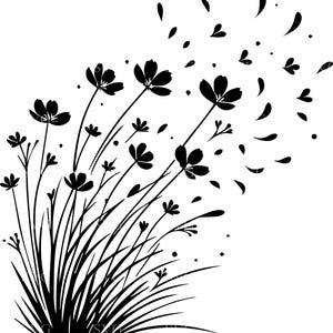 Pré de fleurs sauvages SVG 7, silhouette florale délicate, fleurs épanouies découpées au laser, Cricut, Glowforge, papier découpé