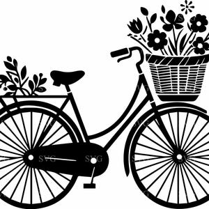 Floral fiets SVG 6 gesneden bestand - vintage fiets met bloemen in mand - elegante clipart voor Cricut en Silhouette