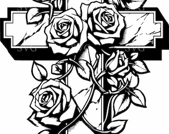 4 Floral Cross SVG, Christian Rose Clipart (Digital Download)
