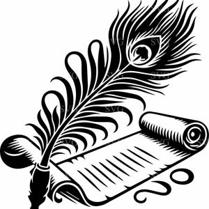 Pluma y pergamino vintage SVG, 8 archivos de corte de pluma de caligrafía, clipart de escritura elegante, descarga digital para Cricut