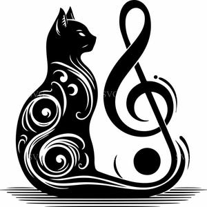 8 solsleutel kat – 8 muzikale dieren SVG – elegante cricut gesneden bestand voor kattenliefhebbers, tattookunst, muzikaal decor, silhouetambachten