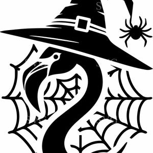 7 Arquivos de Corte SVG de Flamingo de Bruxa | 7 Cliparts de Pássaro de Halloween com Chapéu | Design de Flamingo Fofo e Assustador para Cricut e Silhouette
