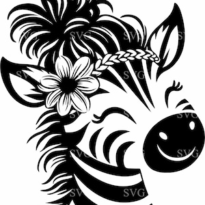 Adorable Floral Zebra SVG 8 Cut File | Cute Zebra Clipart for Kids | Safari Animal SVG for Cricut Silhouette