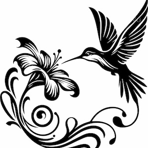 6 Colibri SVG - 6 Clipart Couronne de fleurs avec fleur d'hibiscus - élégant oiseau coupé fichier pour travaux manuels nature et décoration d'intérieur