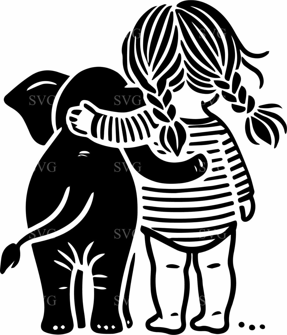 Hugging Elephant Vector 4 Girl SVG Hugging Elephant Cut File – Sweet Child and Silhouette ...