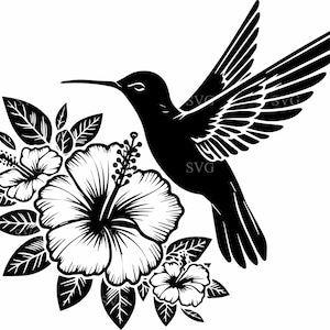 4 Kolibri mit Hibiskus Blume SVG Schnittdatei, Floral Wildlife Design für Cricut & Silhouette Projekte
