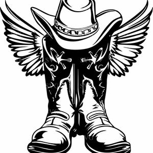 6 file di taglio SVG per stivali da cowboy, silhouette di cappello western con ali per Cricut, download del design clipart Country Spirit