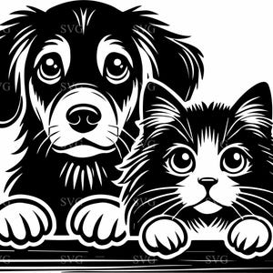 Chien et chat Silhouette SVG 6 fichier coupe - adorable chiot et chaton - amoureux des animaux de compagnie art numérique pour travaux manuels