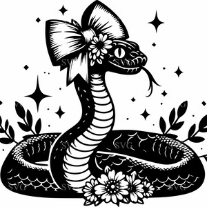 Serpente SVG 4 Corona di fiori con farfalle e fiocco, file di taglio con disegno floreale di serpente per artigianato fai da te e decorazioni mistiche