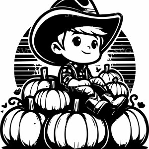 6 SVG fofos de menino abóbora | 6 clipart de cowboy de outono | Design de fazenda de colheita de outono para projetos Cricut