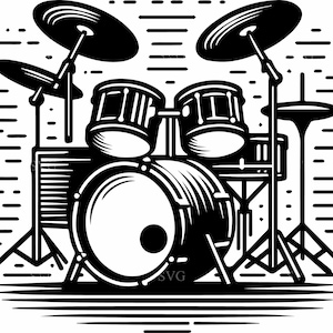 4 percussiekit ontwerp – 4 drumstel SVG-bestand knippen – muziekinstrument clipart voor bandmerchandise, ambachten, vinyl stickers, lasersnijden