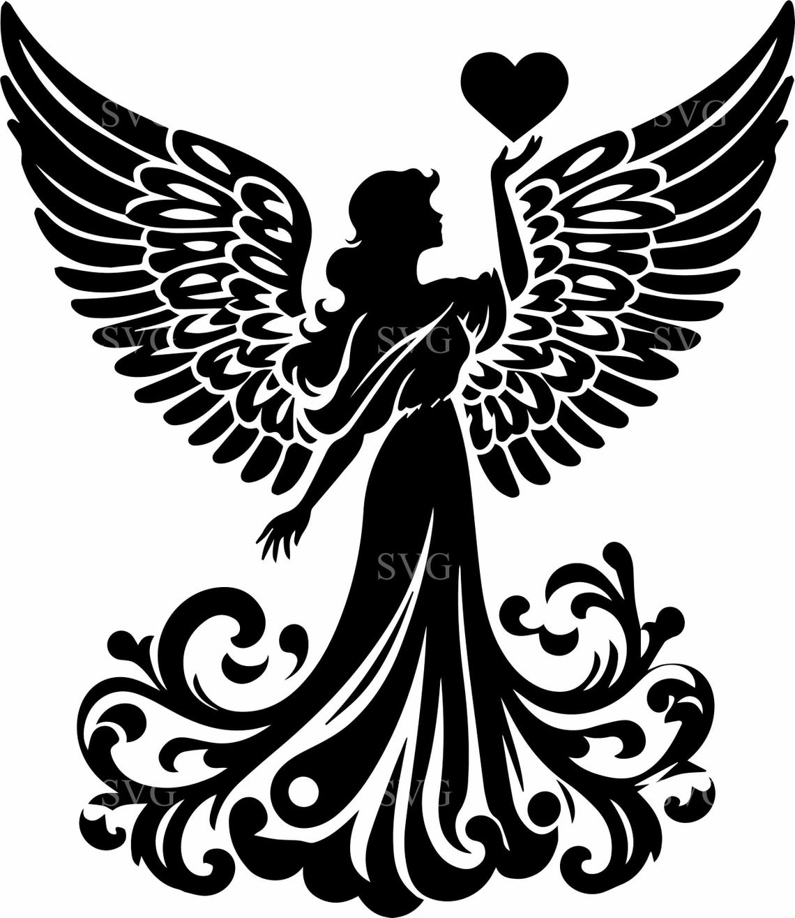 8 Angel Silhouette SVG – Winged Angel Cut File – Spiritual Decor SVG ...