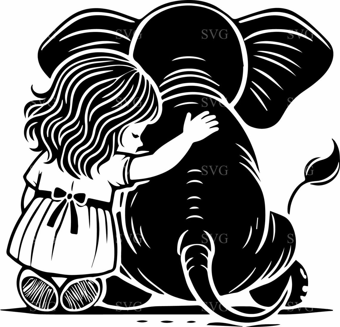 Hugging Elephant Vector 4 Girl SVG Hugging Elephant Cut File – Sweet Child and Silhouette ...