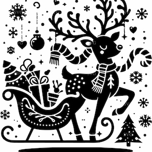 4 Père Noël en traîneau SVG - Renne avec cadeaux - Silhouette de Noël pour travaux manuels Cricut, décoration de fête, conception de chemise de vacances