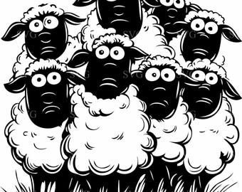 Funny Sheep SVG 3 Cut File, Cartoon Flock of Sheep Clipart, Whimsical Farm Animal Design