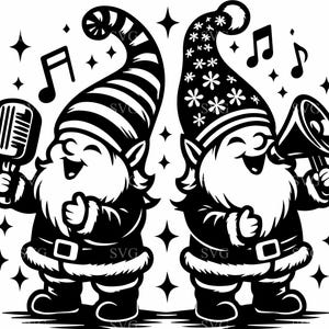 4 gnomi che cantano canti natalizi – 4 gnomi cantanti SVG – Clipart di musica natalizia per Cricut, decorazioni festive, lavoretti invernali