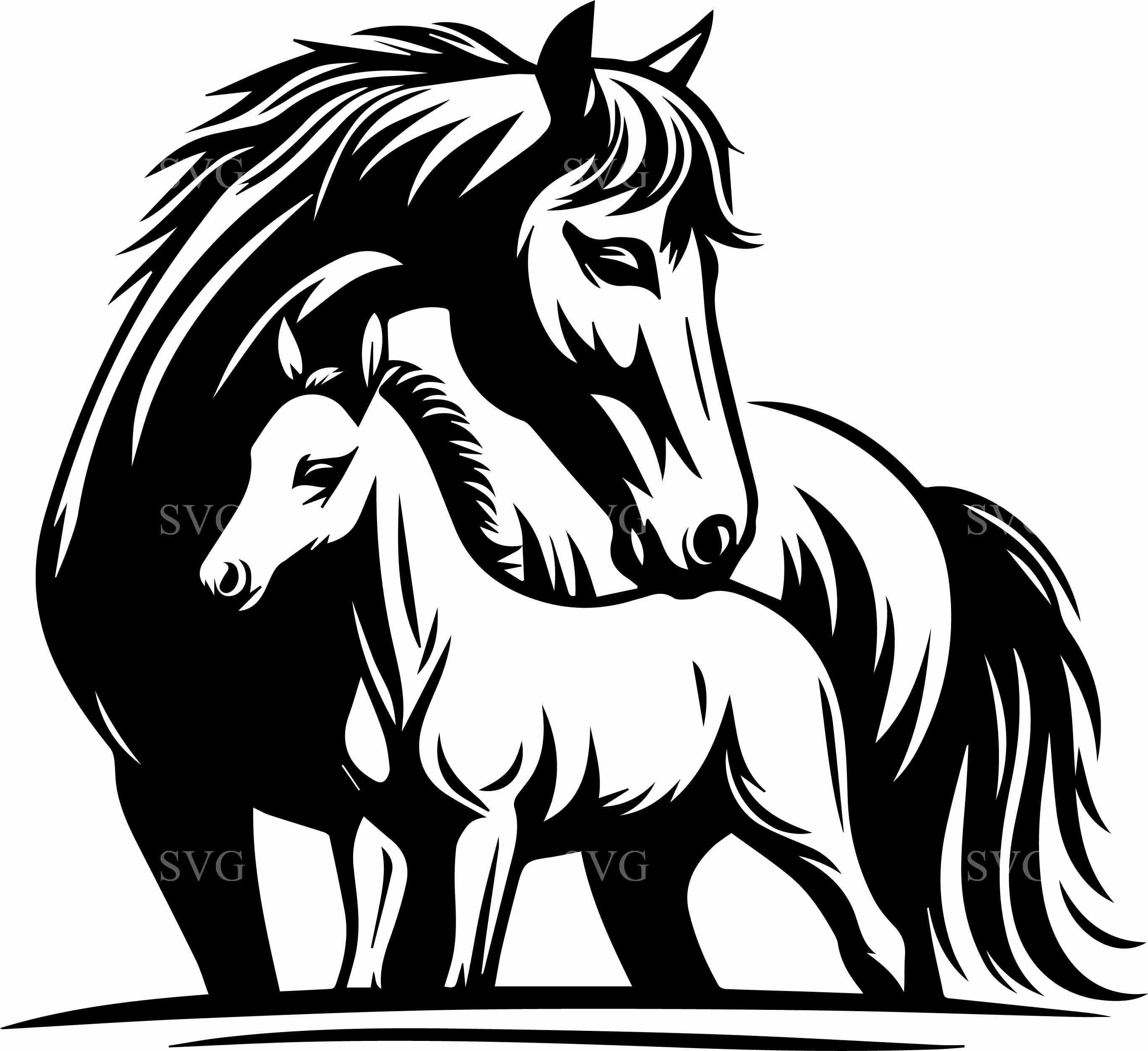 5 Foal and Mare SVG – 5 Horse Mom Clipart – Farm Animal Digital