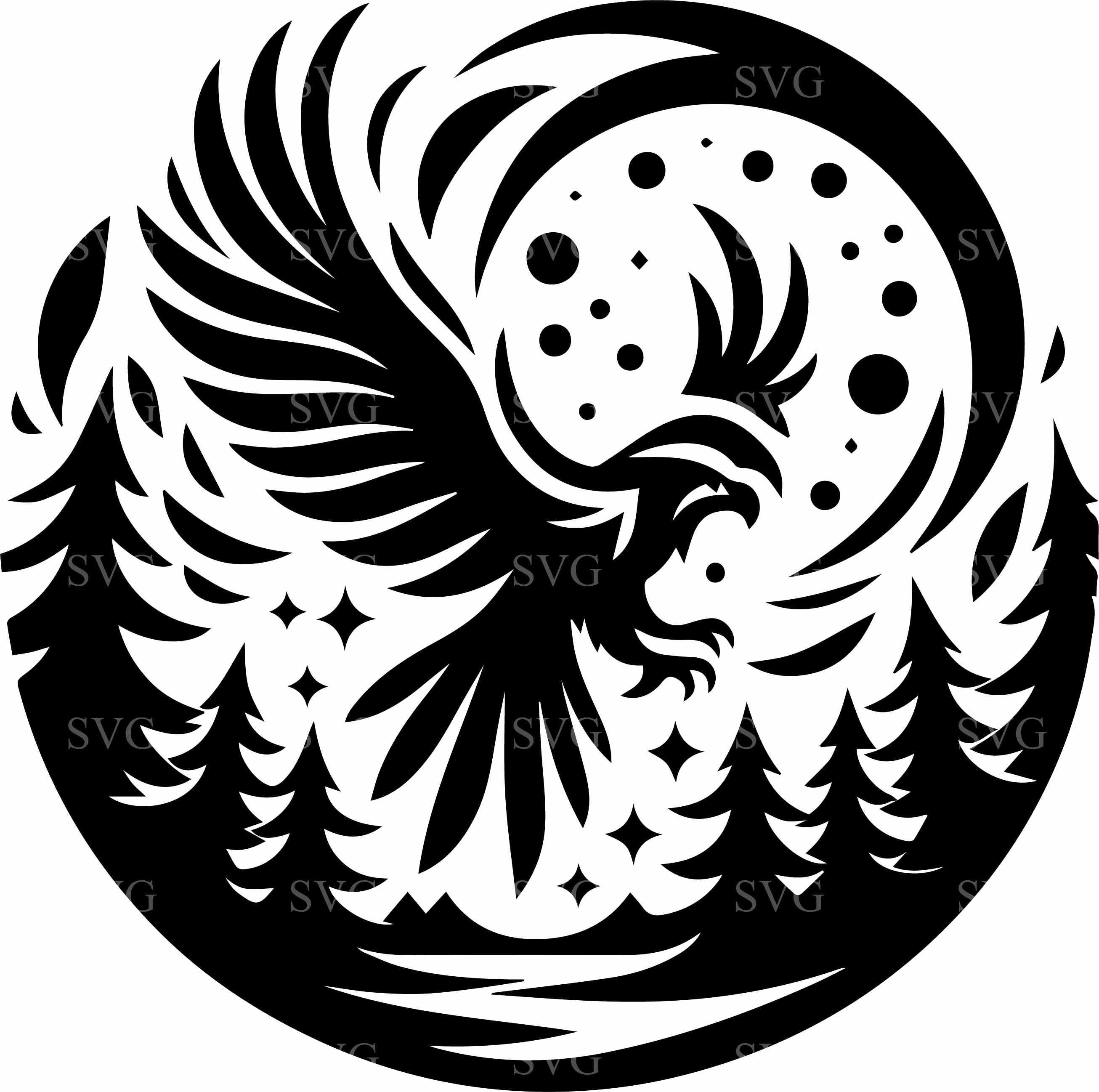 4 Majestic Eagle SVG Cut File, Soaring Bird With Forest and Moon ...