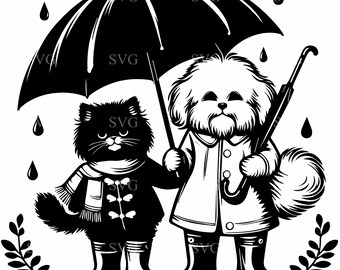 3 Rainy Day Cat and Dog SVG, Animal Friends Cut File (Digital Download)