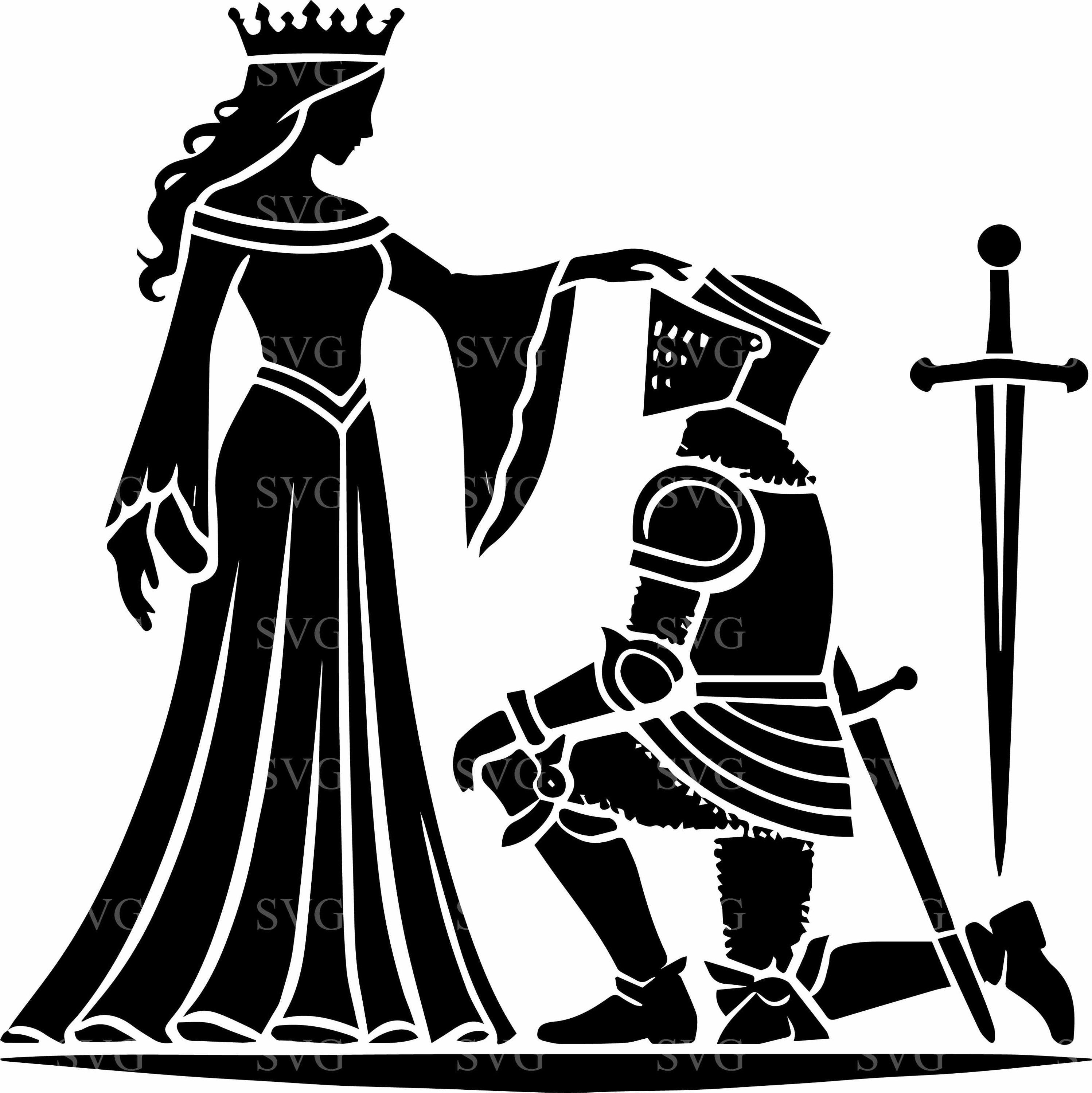 Knight Getting Coronated 6 Knight and Queen SVG, Medieval Coronation Silhouette Cut File - Etsy
