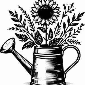4 Garden bouquet – 4 Watering can SVG cut file – Sunflower floral design for gardening crafts and farmhouse spring decor
