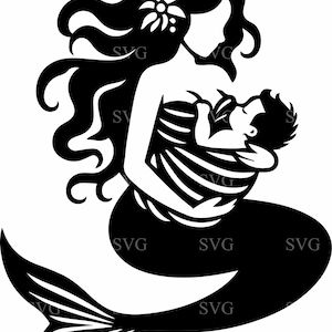 Sirène maman SVG 7, fichier de coupe, mère tenant la silhouette de bébé, océan fantastique art, téléchargement numérique pour Cricut & Glowforge