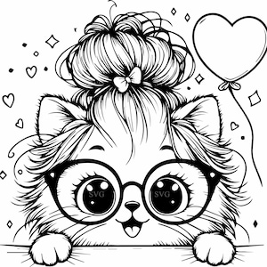 Adorable chaton SVG | 4 Chat mignon avec des lunettes et un ballon coeur | Clipart amoureux des animaux