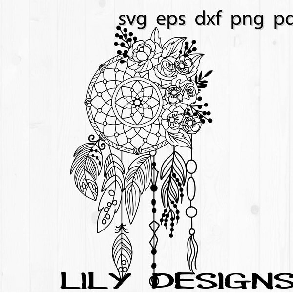 Dream catcher with Flower Svg, Floral, Boho, dxf, for Cricut, For Silhouette