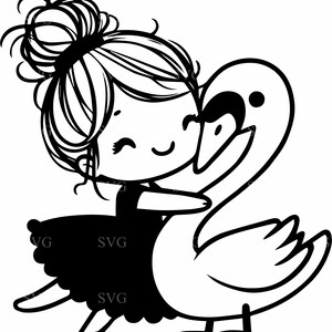Fille et oie SVG 4 couper fichier, silhouette câlin animal de la ferme mignon, oie des cliparts pour Cricut, découpe laser, stickers