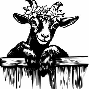 Floral geit SVG 4 gesneden bestand | Boerderijdieren clipart | Rustieke geit met bloemkroonontwerp