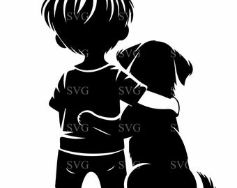 8 Boy and Dog Best Friends SVG 8 Cut File, Child and Pet Silhouette, Puppy Love Clipart for DIY Crafts