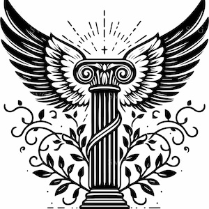 5 colonnes ailées SVG - 5 piliers grecs avec vignes découpées - Conception architecturale mythique pour travaux manuels Cricut, tatouages, décoration, chemises