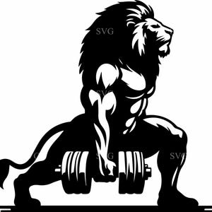 6 Lion Gym SVG - 6 Clipart di animali che sollevano pesi - File di taglio mascotte fitness forte per magliette da palestra, loghi sportivi e motivazione