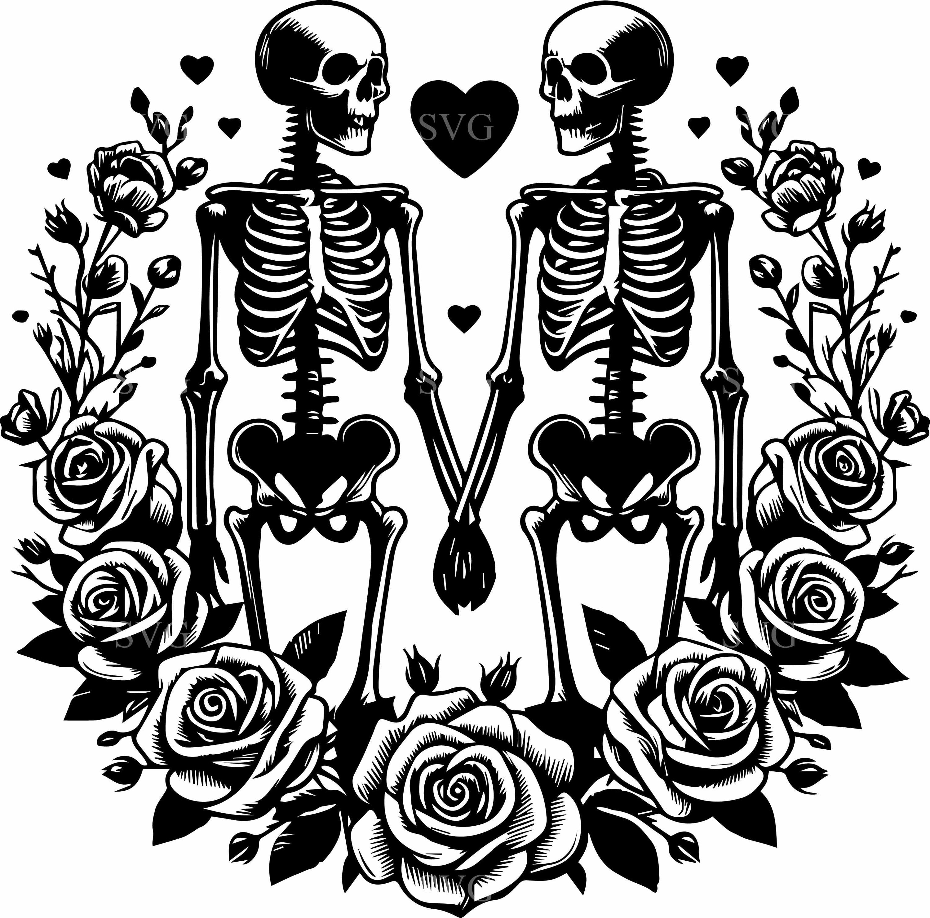 10 Skeleton Lovers SVG – Gothic Couple With Roses Cut File for Cricut ...