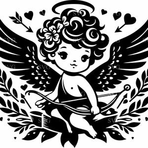 6 Cute Cupid with Bow and Arrow SVG 6 Cut File | Valentine&#39;s Day Angel Clipart | Cherub with Hearts Design