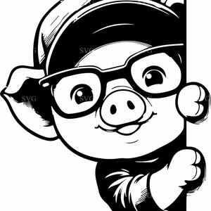 Cute Pig Peeking SVG 4 Cut File | Adorable Pig with Glasses and Hat | Whimsical Farm Animal Design for Crafts