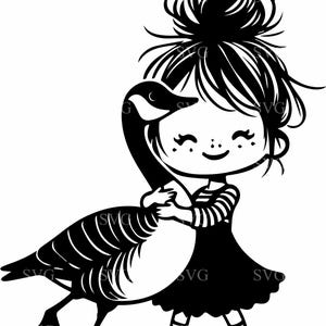 8 jolie fille et oie SVG, 8 silhouette de câlin d'animaux de la ferme, des cliparts pays, adorable fichier de découpe numérique pour Cricut & sublimation