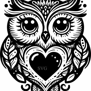 Filigrane Eule SVG 4 Cut File mit Herz und Federn, perfekt für Cricut & Silhouette, Waldtier Design