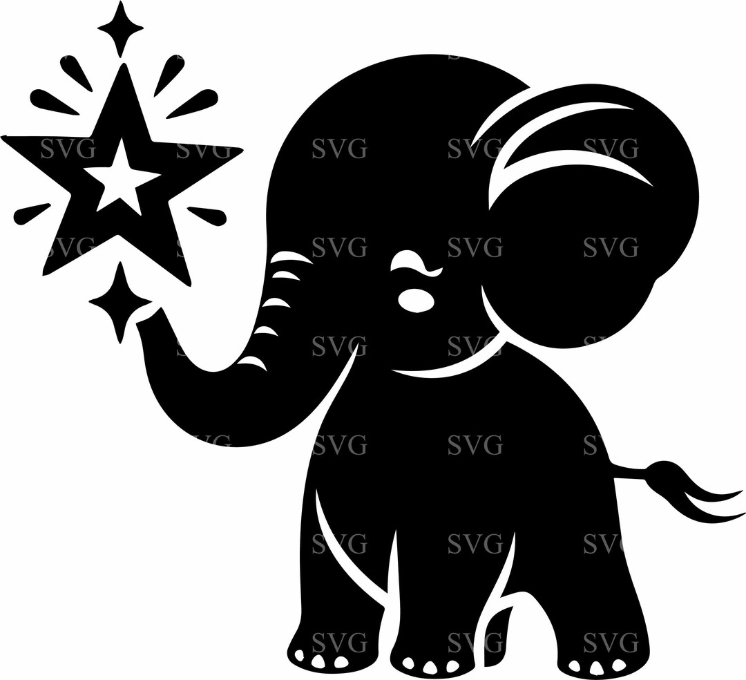 5 Elephant SVG Cut File, Baby Stars Clipart, Adorable Nursery for ...