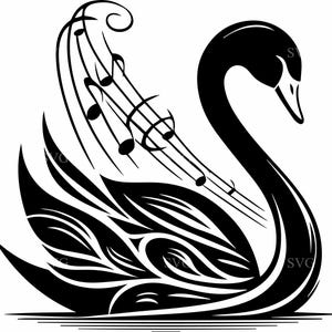 7 cygne musical SVG - 7 fichiers de coupe oiseau élégant - Design Cricut pour les mélomanes, décoration gracieuse, art du tatouage et travaux manuels créatifs