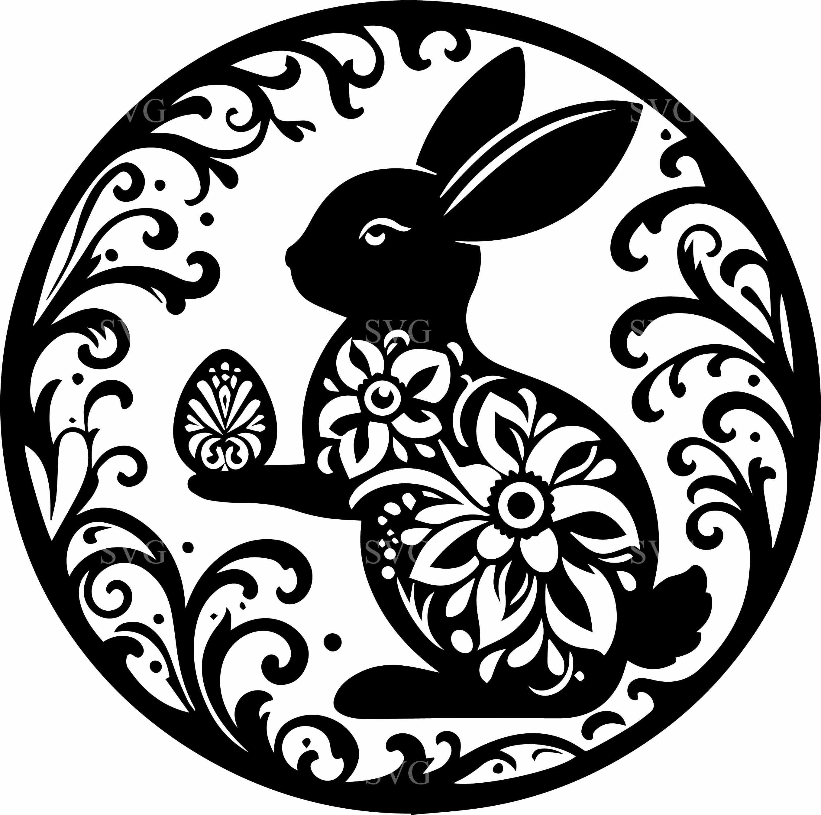 8 Round Bunny SVG – Floral Rabbit Cut File for Spring Decor, Cricut ...