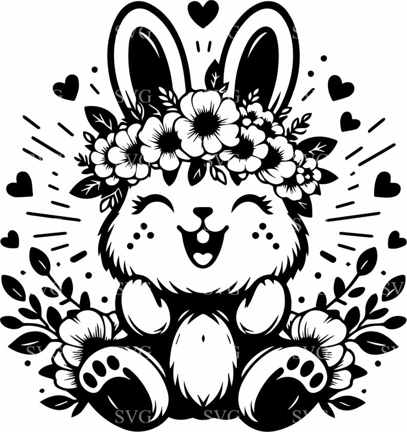6 Bunny SVG Cut File Rabbit Flower Crown Spring Animal Clipart for ...