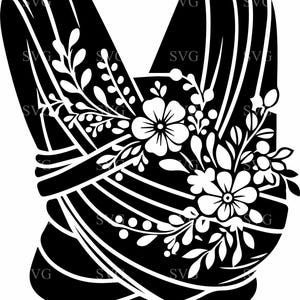 Portabebés floral SVG, archivo de corte de 6 fular para Cricut, arte para llevar a bebés recién nacidos, silueta de maternidad, descarga digital