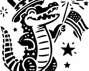4 Patriotic Alligator SVG Cut File with Flag and Fireworks Fourth of July Clipart