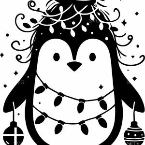 4 file di taglio SVG con pinguino giocoso con luci natalizie, sciarpa e regali - Perfetti per i lavoretti natalizi