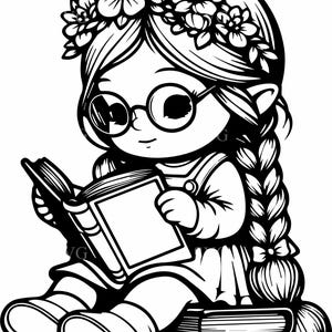 8 Lesezwerg SVG - 8 Buchliebhaber Schnittdatei - Wunderliche Mädchen Clipart für Bibliothekswandkunst, Kinderdekor und Märchenhandwerk