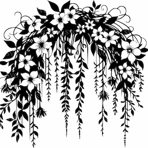 6 Hanging Flowers SVG Cut File, Spring Floral Arch Clipart, Elegant Botanical Vine Silhouette for Cricut Projects