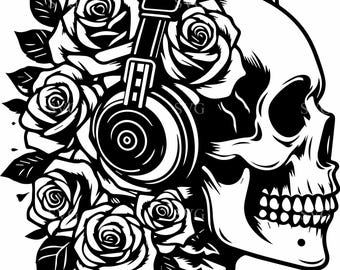 7 Headphones Skull SVG – 7 Rose Skull Cut File – Music Lover