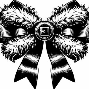 4 Fiocchi di Pelliccia Natalizi in formato SVG, 4 Fiocchi Eleganti con Fibbia per Cintura, Fiocco Festivo con Rifiniture in Pelliccia, File di Taglio SVG per Artigianato